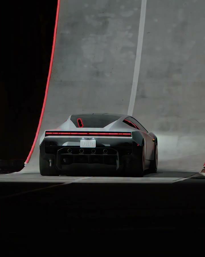 Ramp Stunt reference: a car leaves an illuminated curved ramp.