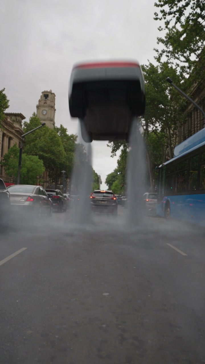Traffic Escape reference: a car rises out of a city traffic queue.